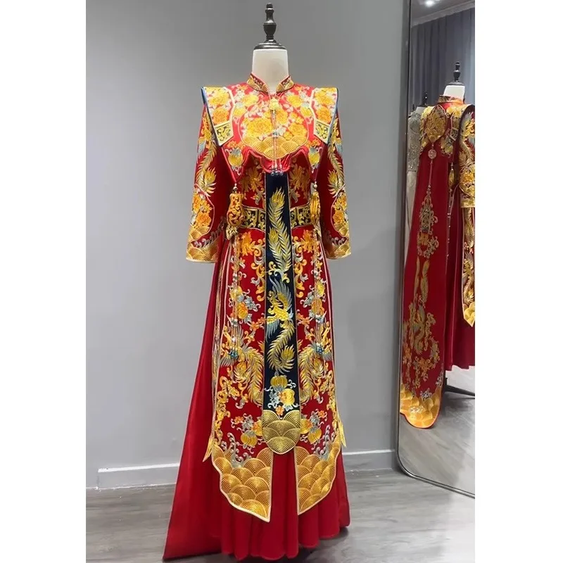 

Новый стиль, платье дракона и феникса, китайское свадебное платье, тост