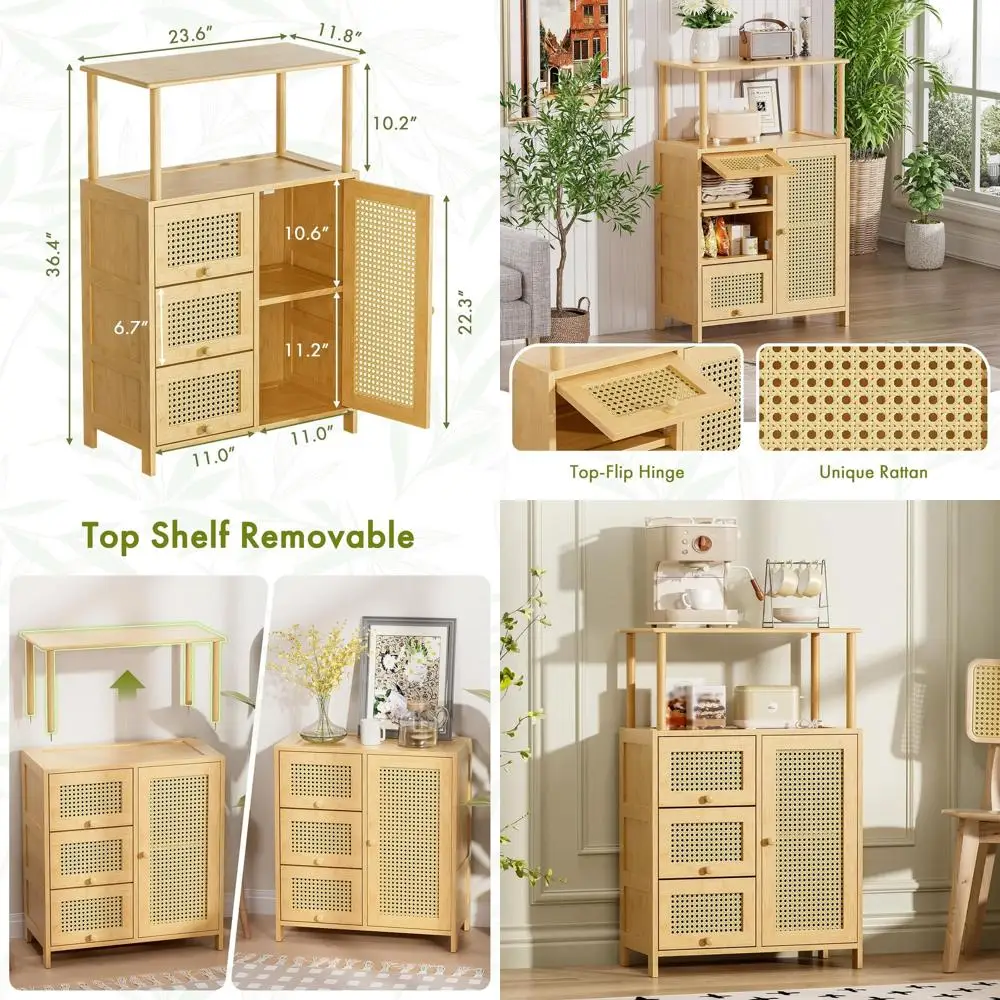 

Буфет из натурального бамбука с регулируемыми полками для кухни, гостиной и кофейной зоны