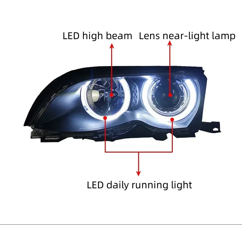 e46 angel eye headlight for 01-04 3 series E46 headlight assembly refit LED lens daily running light e46 angel eye