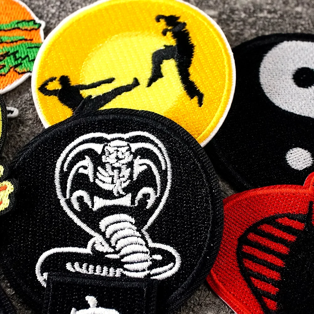 9Pcs/Lot Snake Karate Kung Fu Sakura Patches Embroidery Applique Ironing Clothing Sewing Supplies Decorative Badges