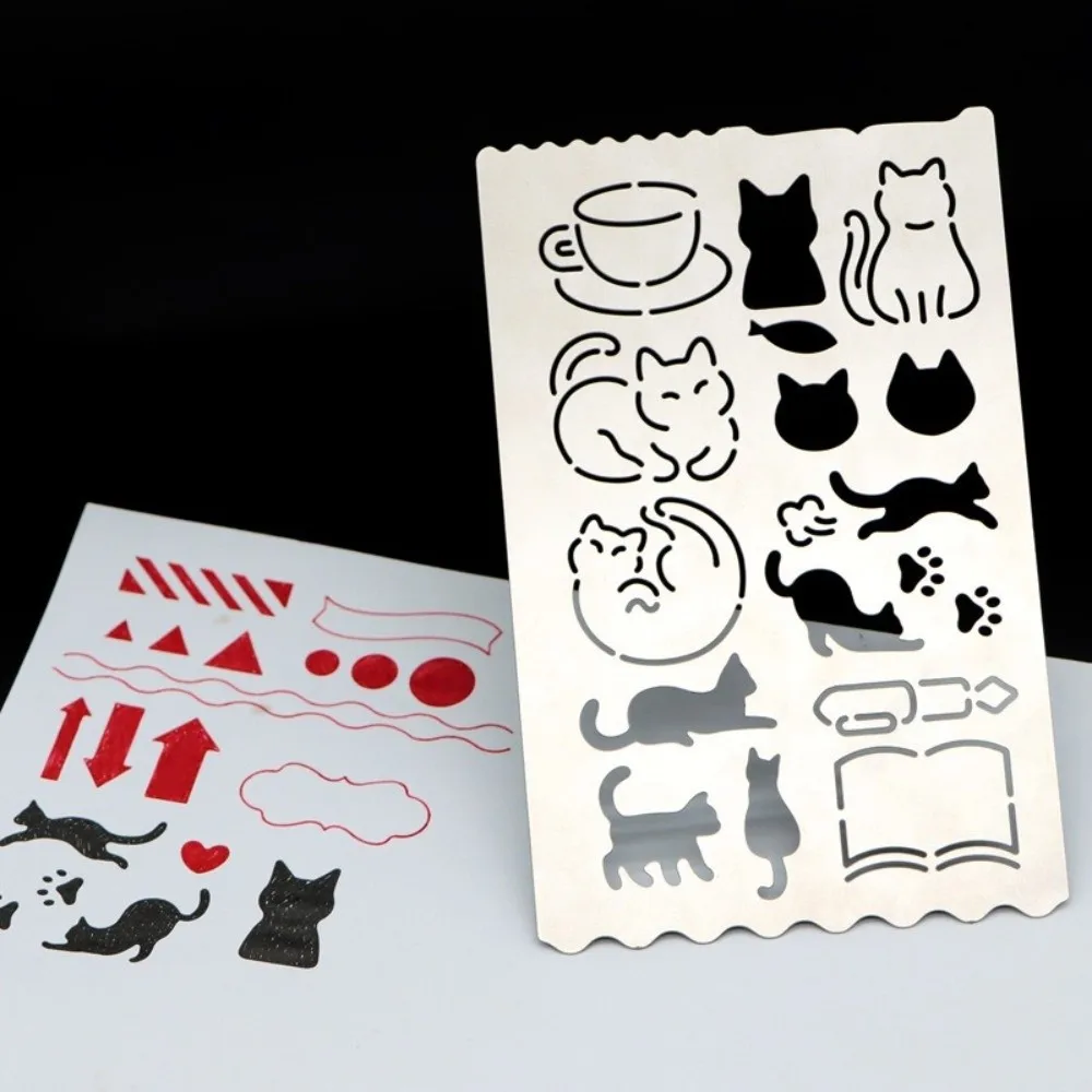 Hollow Design Stainless Steel Drawing Ruler Precision Rust Proof Scrapbooking Ruler Journal Template Ruler Cat Shape