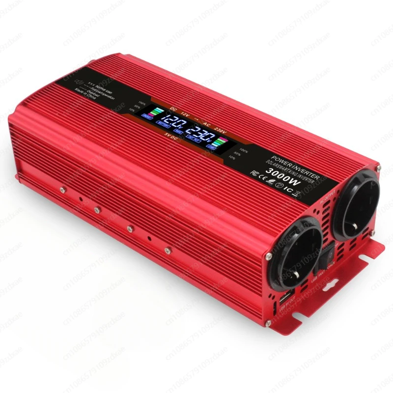 3000W Multifunctional Car Inverter 12V /24V To 220v Cigarette Lighter Plug Dual EU Socket With LCD Display