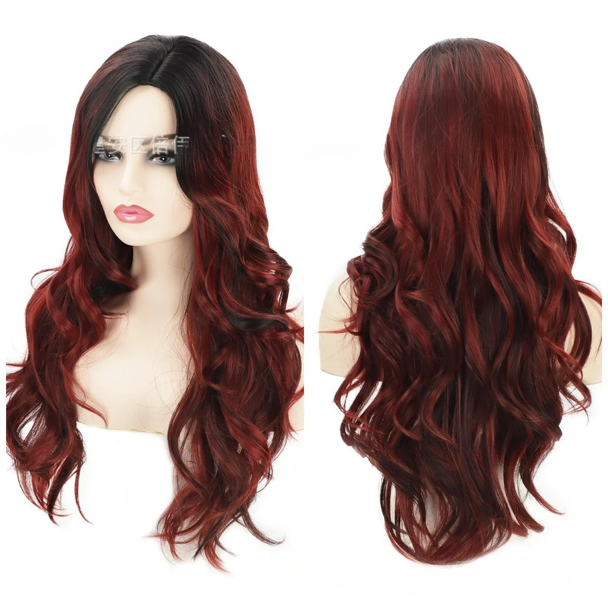 

Wig, European and American women's wig, partial division, long curly hair, big waves, gradual change, chemical fiber wig, headge