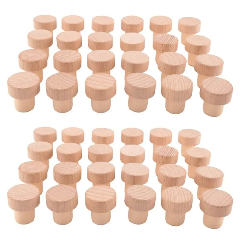 ABRE-48Pc Wine Bottle Corks T Shaped Cork Plugs For Wine Cork Wine Stopper Reusable Wine Corks Wooden And Rubber Wine Stopper