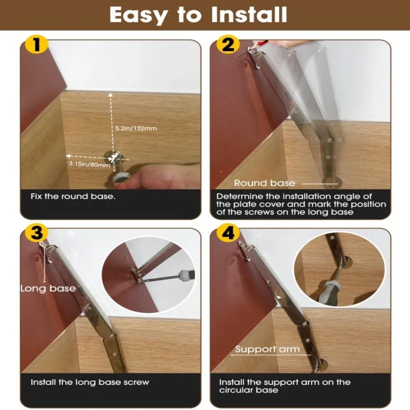 2Pcs Soft Close Gas Struts 60N-200N, Automatic Lid Support Hinges for Cabinet Chest Bed, Safe Slow Lowering Lift Spring