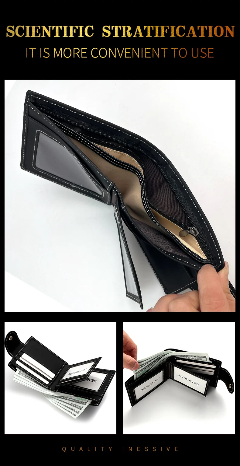 Neue Herren-Geldbörse, kurz, multifunktional, mit mehreren Kartenfächern, Metall-Bull-Label, Luxus-Geldbörse, Reißverschluss, Designer, kleine, schlanke Geldbörse – Detail 3