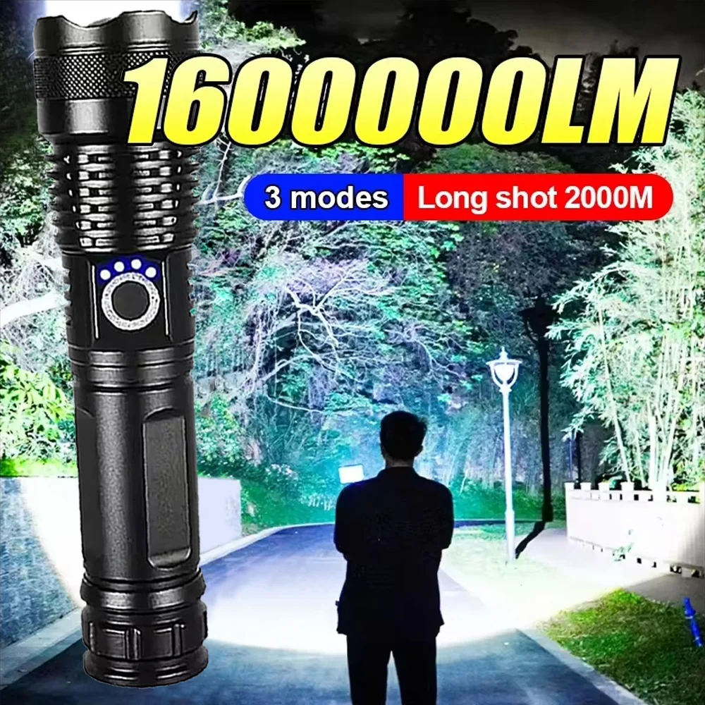 

2000M Long Range Tactical Torch 1600000LM High Power Led Flashlight Usb Rechargeable Strong Light Lamp Outdoor Portable Lantern