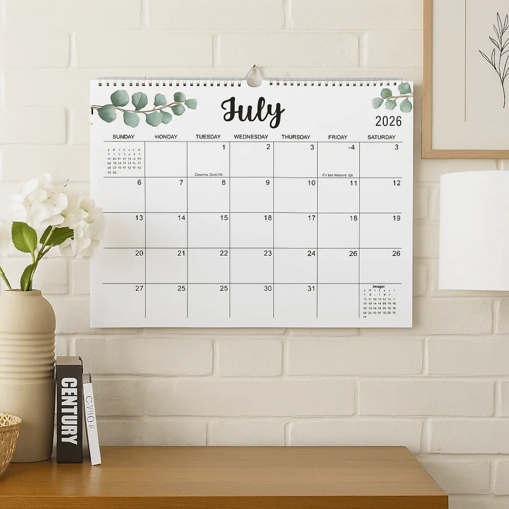 

18 Months Leaf Pattern Calendar Coil Binding Square INS Coil Calendar Minimalist Portable Wall Calendar Student Gift