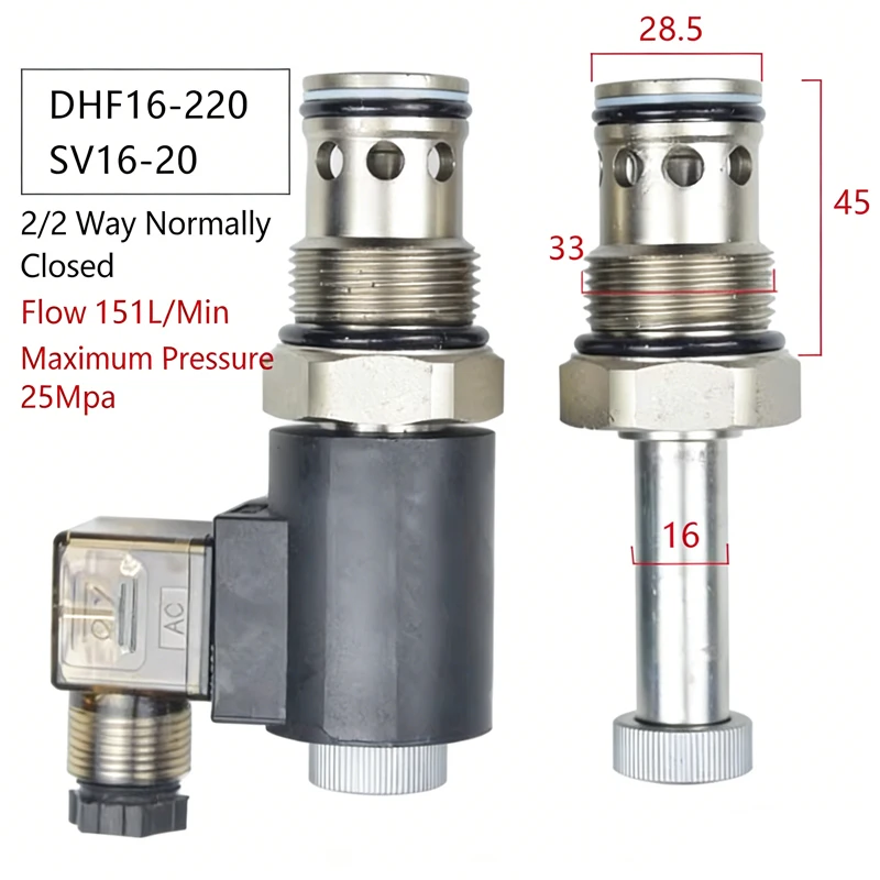 

2-position 2-way Normally Closed Threaded Hydraulic Cartridge Pressure Maintaining Solenoid Valve DHF16-220 SV16-20 NCP