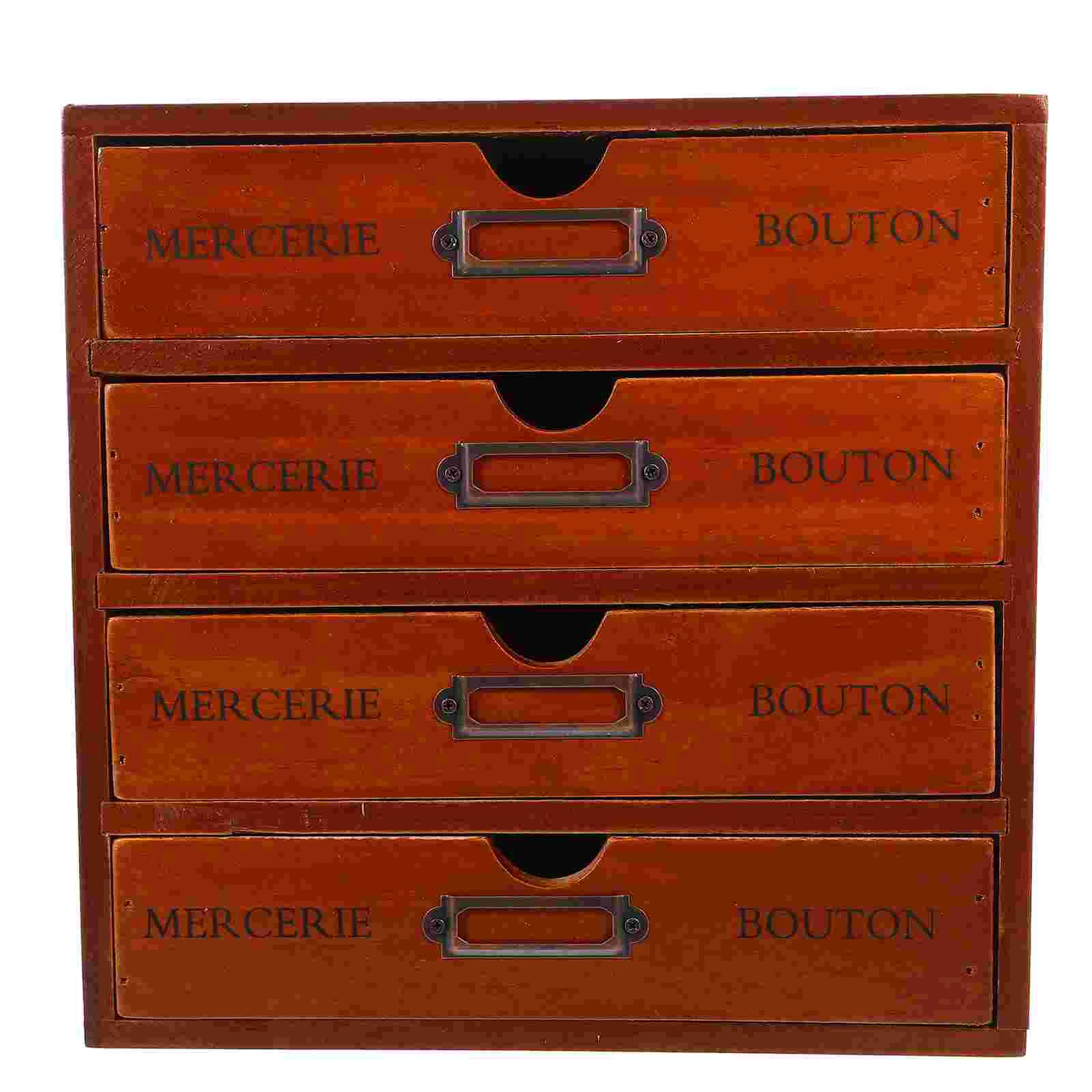 

Drawer Storage Box Wooden Office Organizer Drawers Tabletop Container Bins Vintage Style Desk Small Earrings Cabinet Type