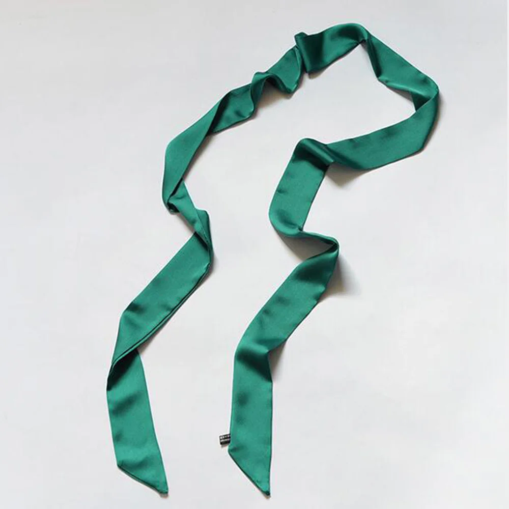 10pcs Women Neckerchief Satin Scarf Thin Narrow Long Shawl Solid Candy Color Handkerchief Silk Feeling Satin Hair Wraps