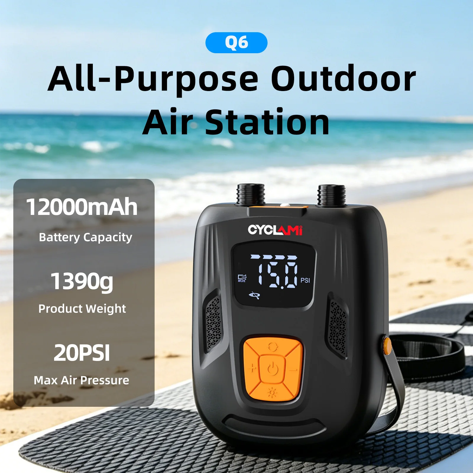2026 NEU 12000mAh 20PSI Wiederaufladbare Luftpumpe für Aufblasbare Zelte SUP PVC-Boote Kajak-Zubehör für Surfen Kitesurfen Matratzen