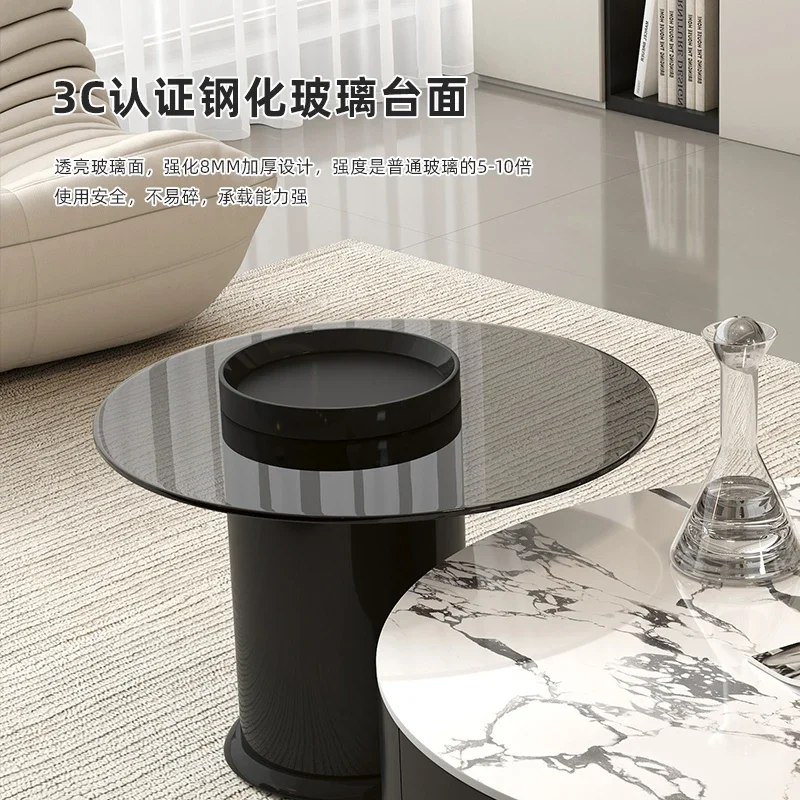 Simple light luxury solid wood rock slab coffee table household living room small apartment high-end storage combination