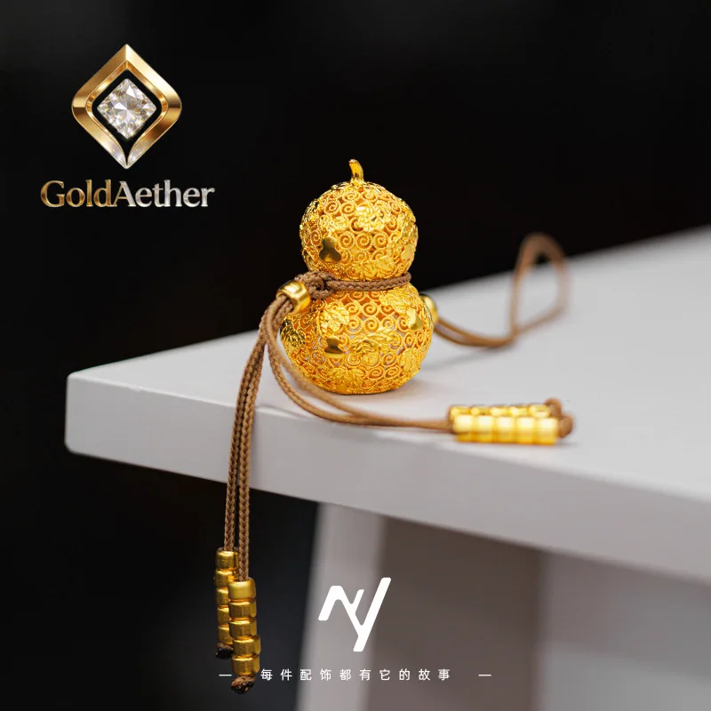 

GoldNouveau Luxury 24K 9999 Pure Gold real gold Fu hollow silk oversized gourd pendant