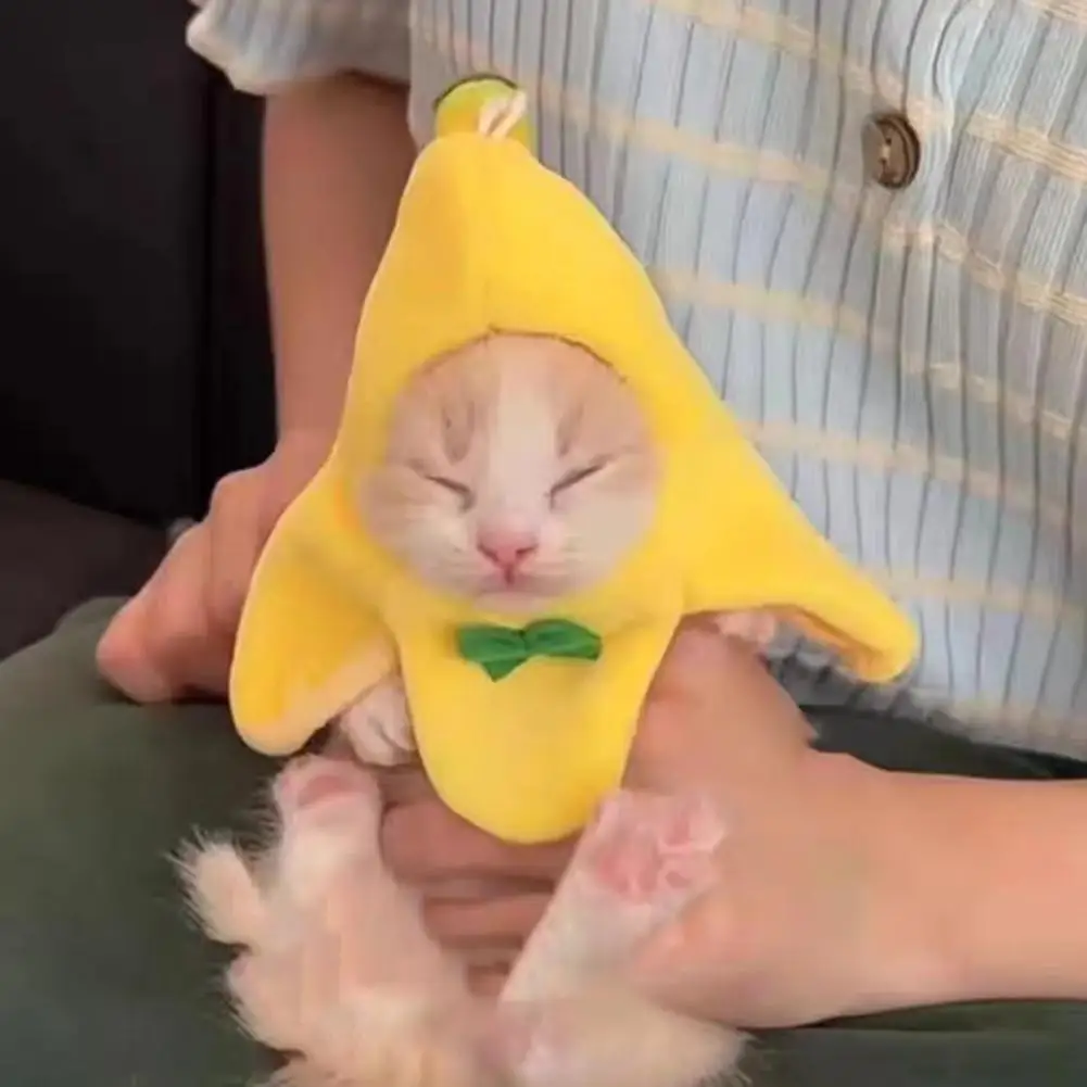 Comfortable Cat Headgear Adorable Banana Shape Cat Hat with Bow Stylish Pet Costume Accessory Soft Adjustable Headwear for Kitty