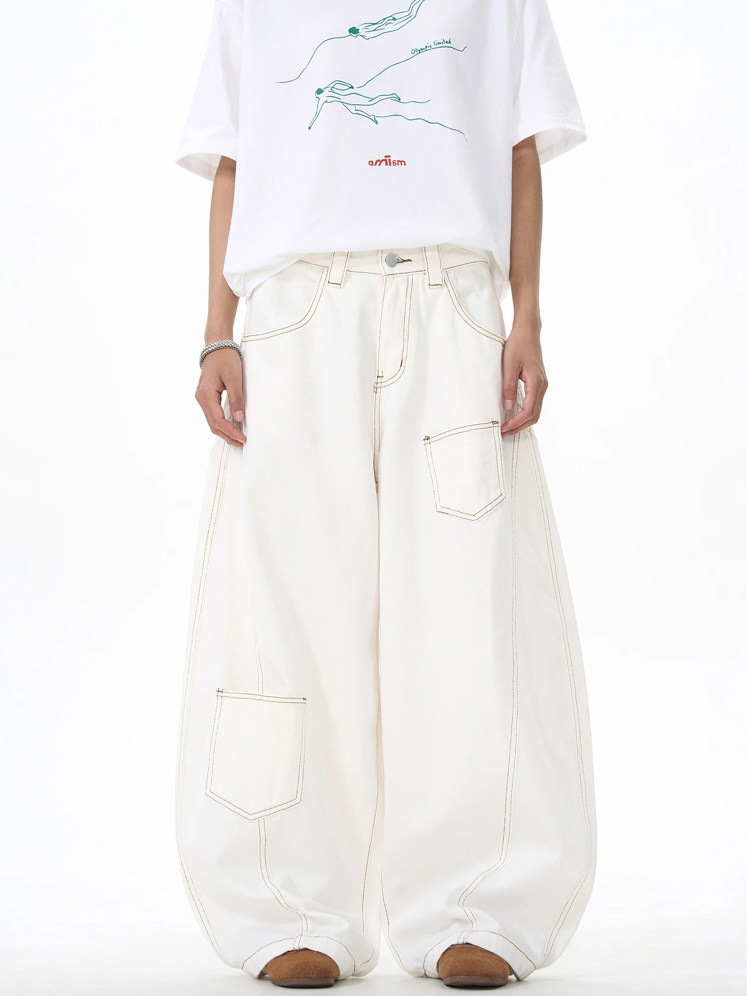 

Thumpup American Retro Knife Jeans Men Women High Waist Loose Casual Wide Leg Pants Cotton Youth ular Long Pants