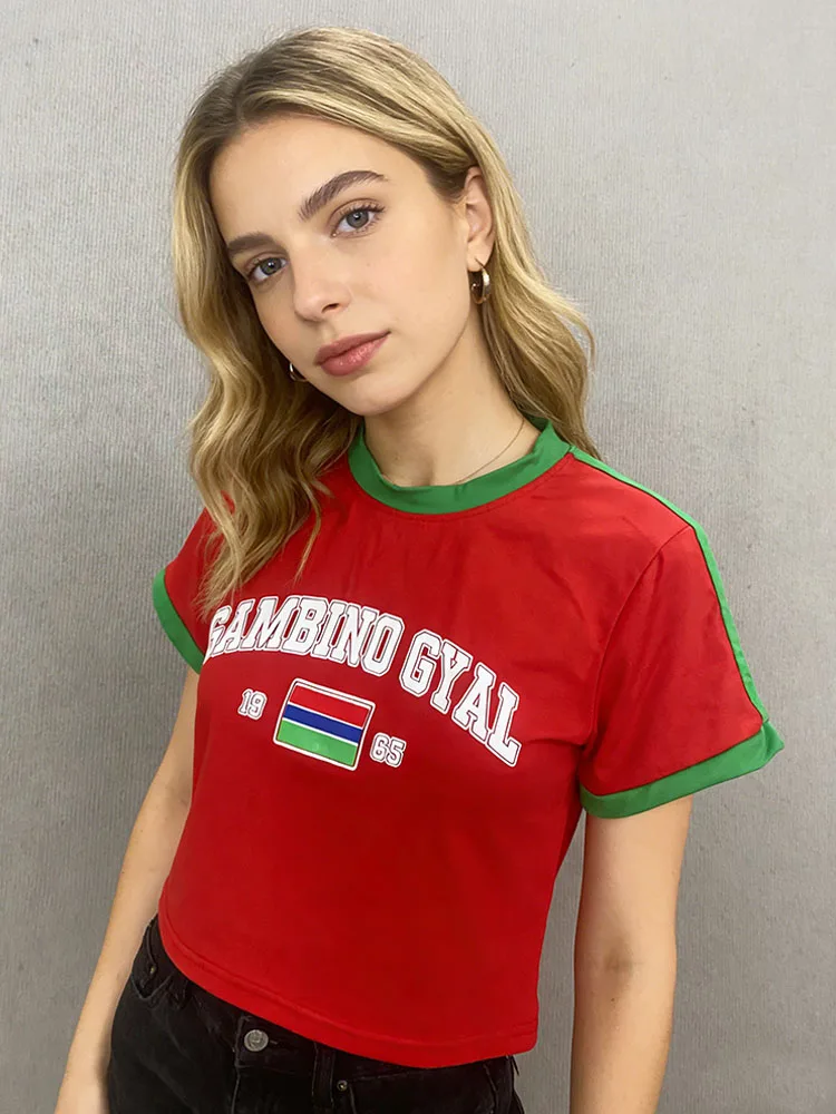 

Summer women's fashion news trends, new products, street beauty trends, ins embroidery pattern round neck pullover T-shirt Y2k