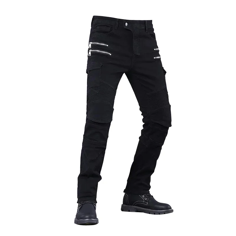 

Double zipper Metal Style Motorcycle Leisure Motorcycle Men's Outdoor Riding Jeans Pants With Protect Gears