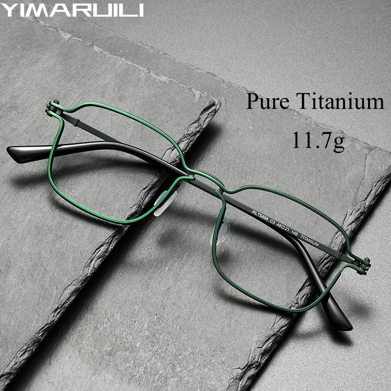 YIMARUILI New Luxury Pure Titanium Men's and Women's Glasses Designer Retro Square Optical Prescription Eyeglasses Frame RLT5898