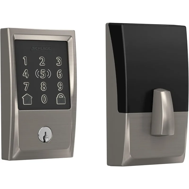 BE499WB CEN 619 Encode Plus WiFi Deadbolt Smart Lock, Keyless Entry Touchscreen Door Lock with Century Trim, Satin Nickel