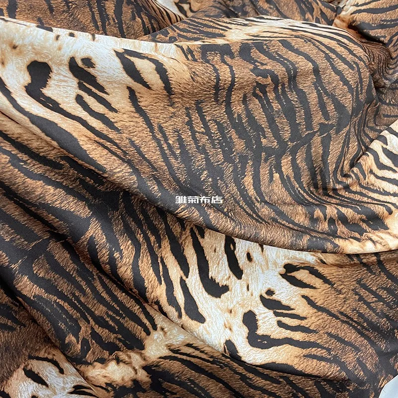 Milk Silk Printed Fabric Brown Coffee Tiger Pattern Elastic Performance Dance Costume Suspender Skirt Diy Sewing Cloth By Meter