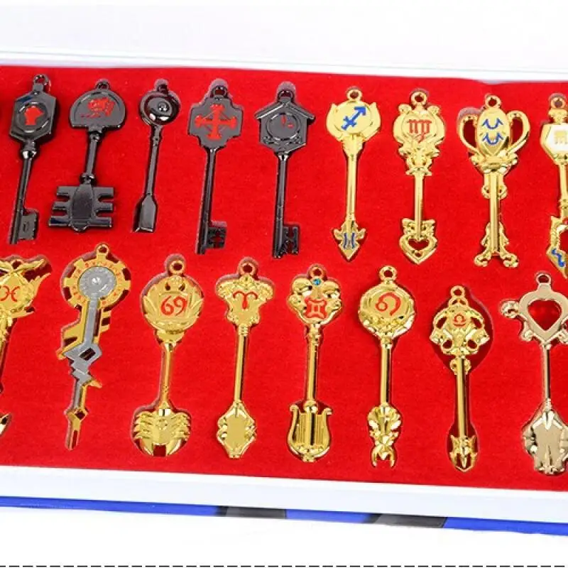 21Pcs/set New Fairy Tail Lucy Constellation Key Set Cosplay Keyring Pendant Keychain Necklace Ornament Key Chain Box Boy Gifts