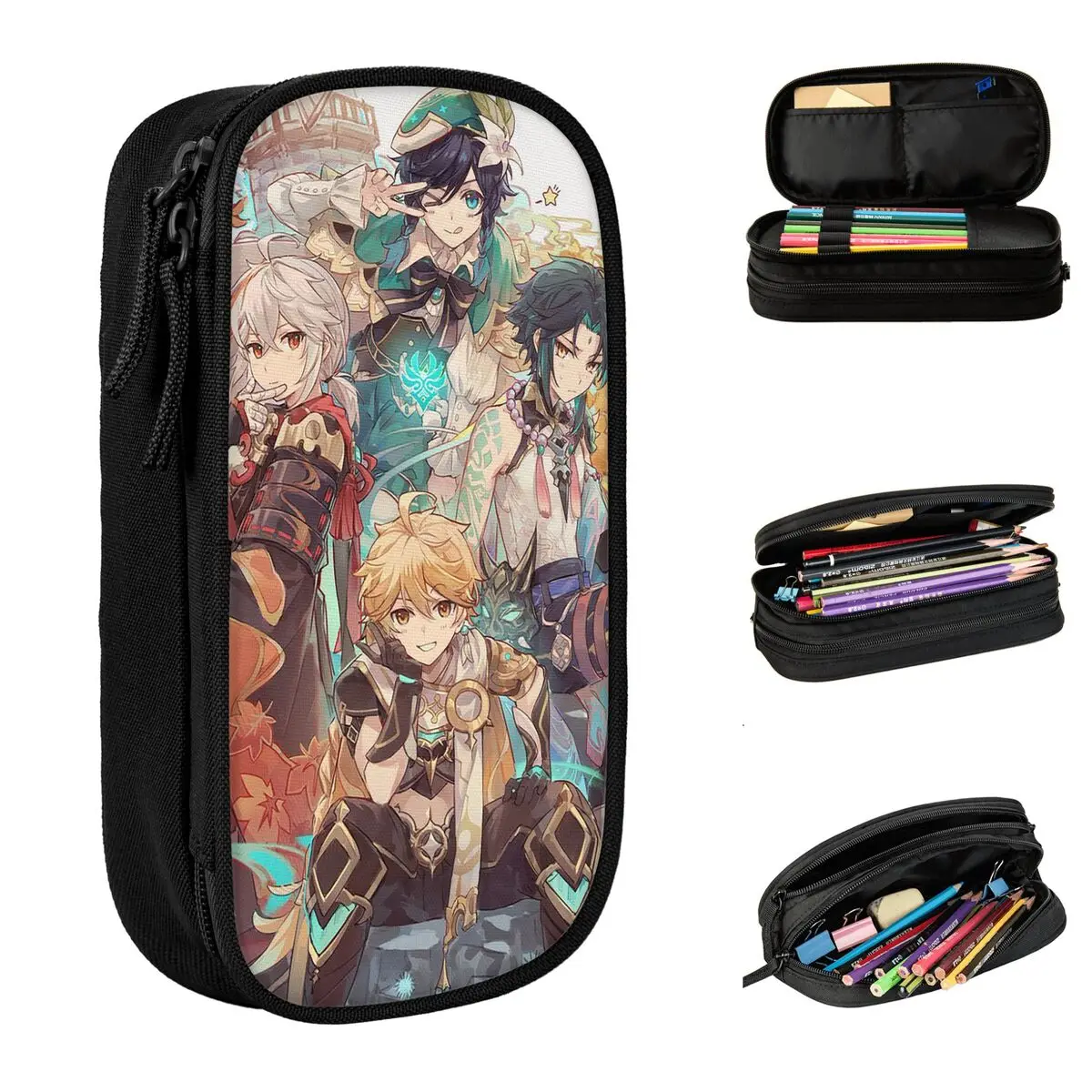 Genshin Impact Acg 애니메이션 연필 케이스 Kaedehara Kazuha Xiao Aether 펜 박스 연필 가방 어린이 사무실 화장품 연필 주머니