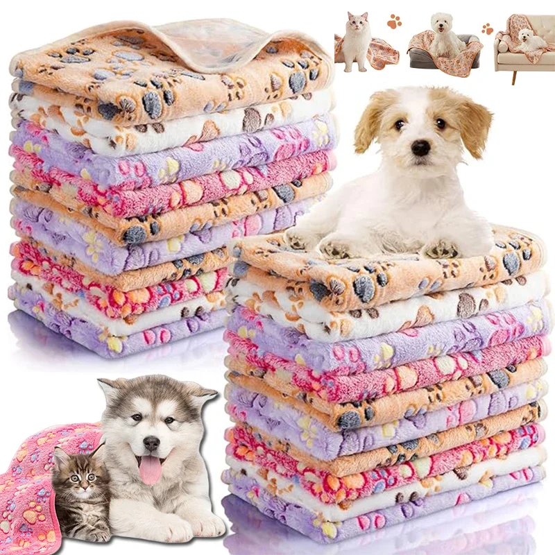 Mantas para perros, manta suave y esponjosa de lana para mascotas, diseño cálido y bonito con estampado, cachorro, gatito, perrito, pata pequeña