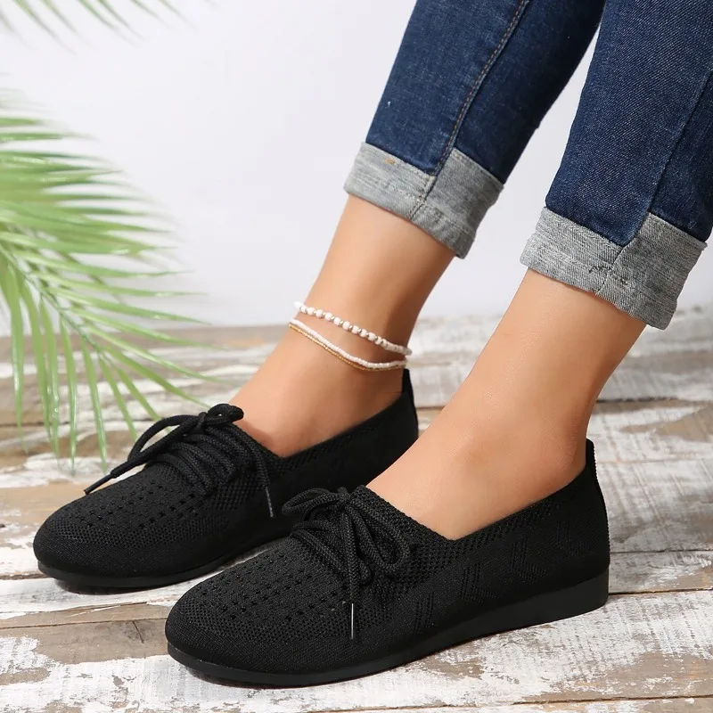 Platte Damesschoenen Veterschoenen Casual Sneakers Nieuwe Mesh Damesschoenen Solide Ademende Wandeldamesschoenen Plus Size Zapatos De Mujer