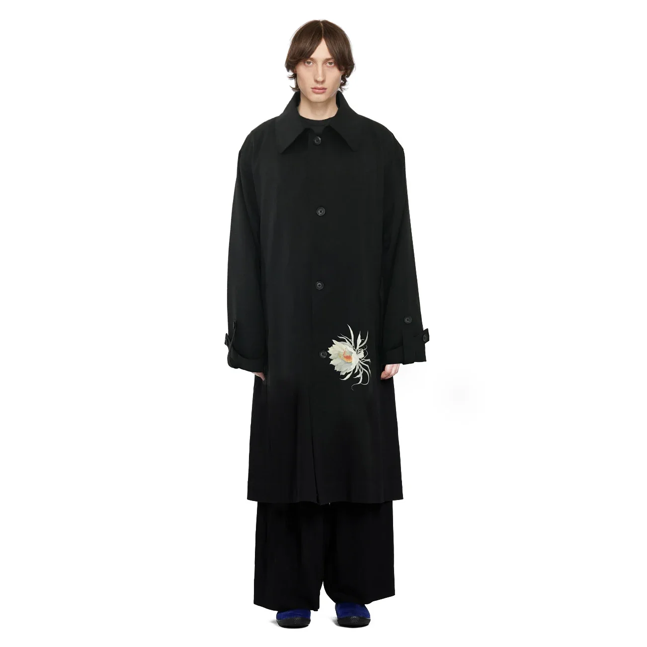 

YOJI OOAK KNIGHT TECH COAT Epiphyllum silhouette print heavy industry wool windbreaker limited