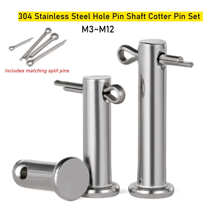A2 304 Stainless Steel With Hole Pin Shaft Cotter Pin Set M3 M4 M5 M6 M8 M10 M12 Flat Head Cylindrical Pins Positioning Pins