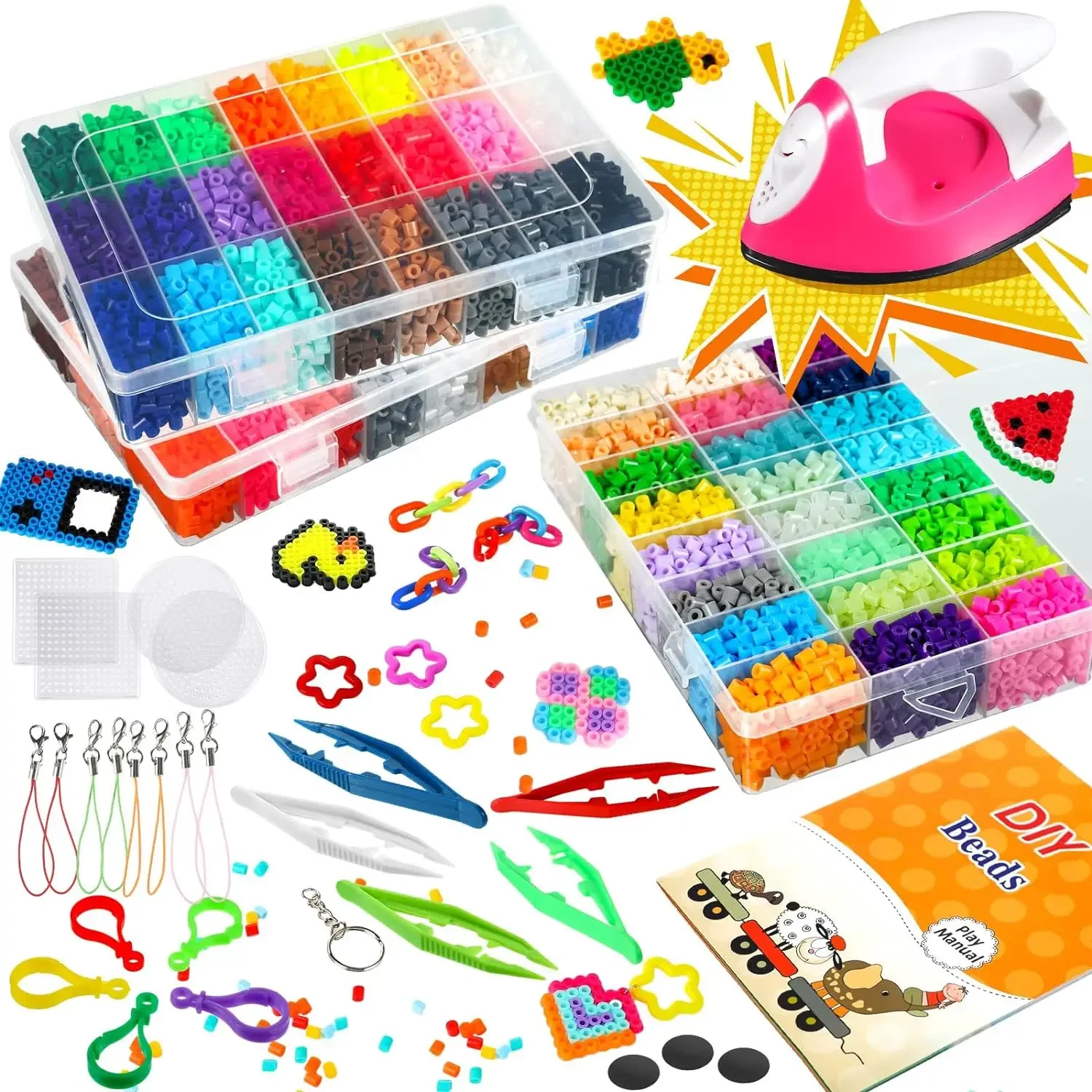 Fuse Beads Set of 24 Colors Pixel Puzzle Pegboards Perler Hama Beads Kids Creative Handmade Craft Toy Gift Diy Craft Kit