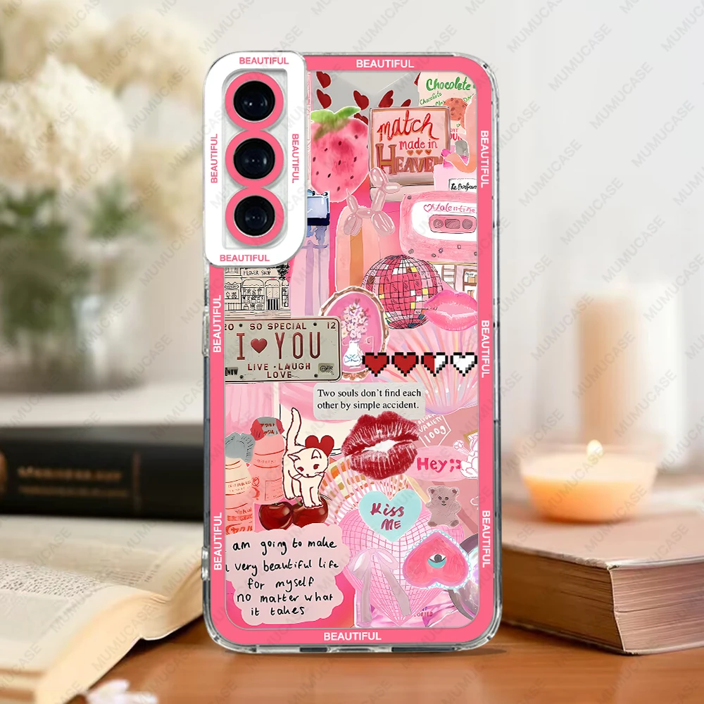 Etui na telefon Samsung Galaxy S20 S21 S22 S23 S24 FE Plus Ultra A54 A53 A52 A34 5G TPU Soft Cover Cute Girl Style Stickers