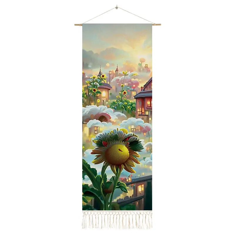Kawaii Fantasy Tapestry Wall Hanging - Pink Castle Wall Art, Aesthetic Room Decor for Girls Bedroom, Boho Home Decoration