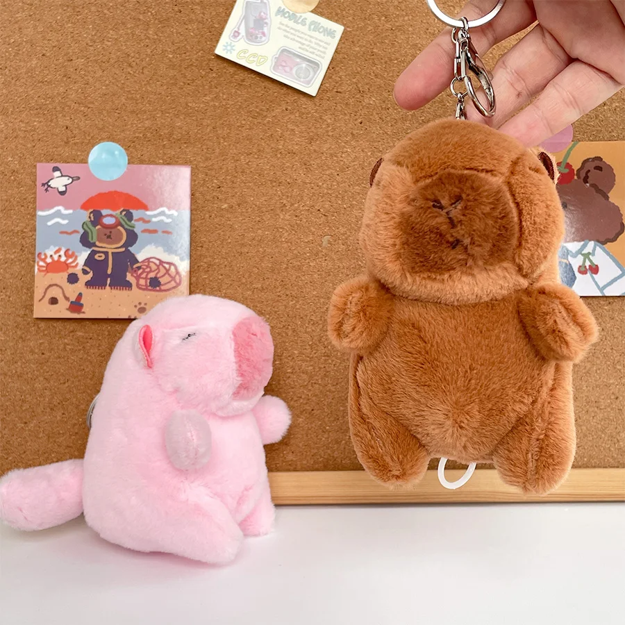 2pcs kawaii capybara plush toy keychain cute dolls, keychains, backpacks, accessories, wagging tail pendants for girlfriends