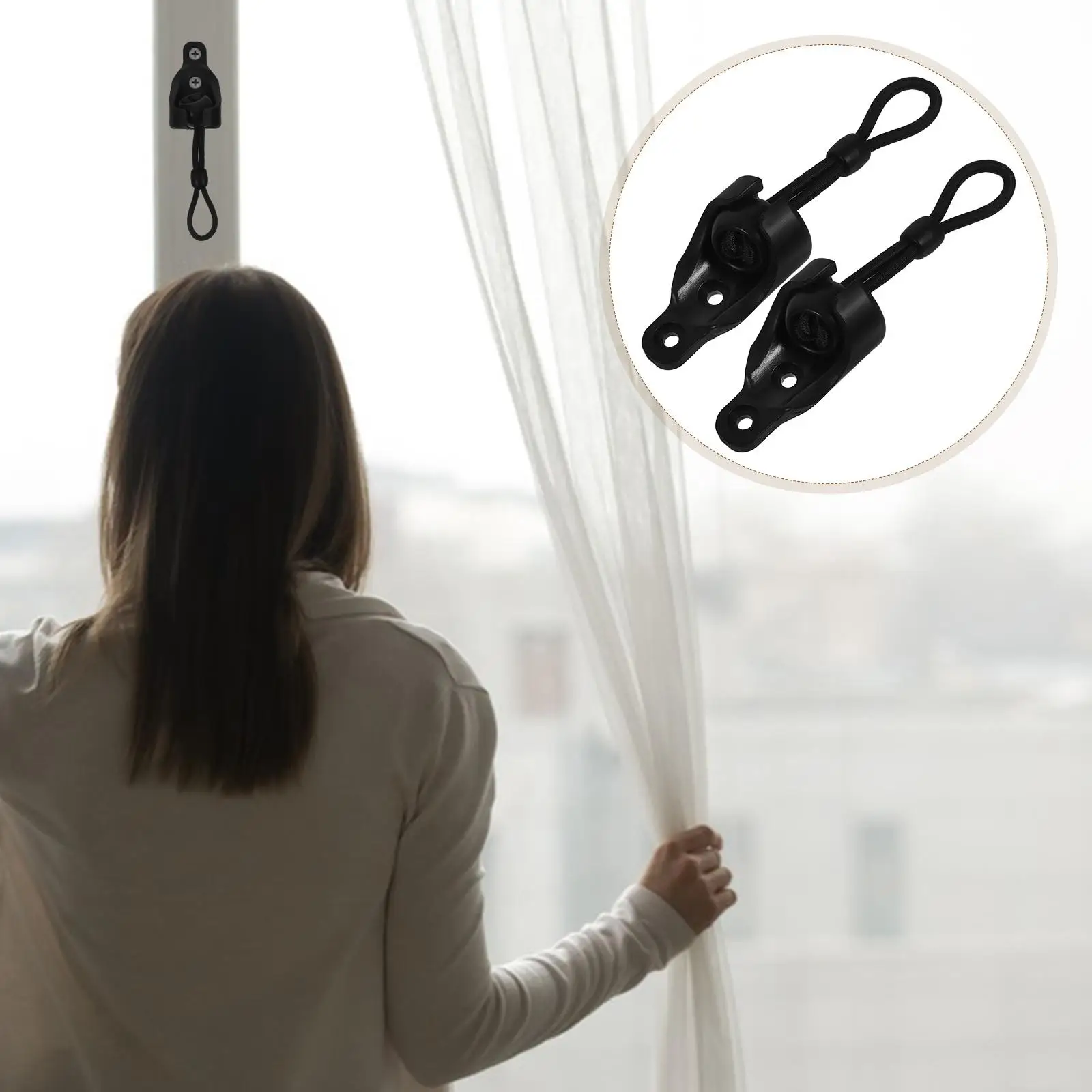 2 مجموعة البلاستيك الأسود بنجي التعادل ل أعمى يندبروف حبل مشبك حبل مرن السنانير استبدال تصاعد قوس الستائر الدوارة