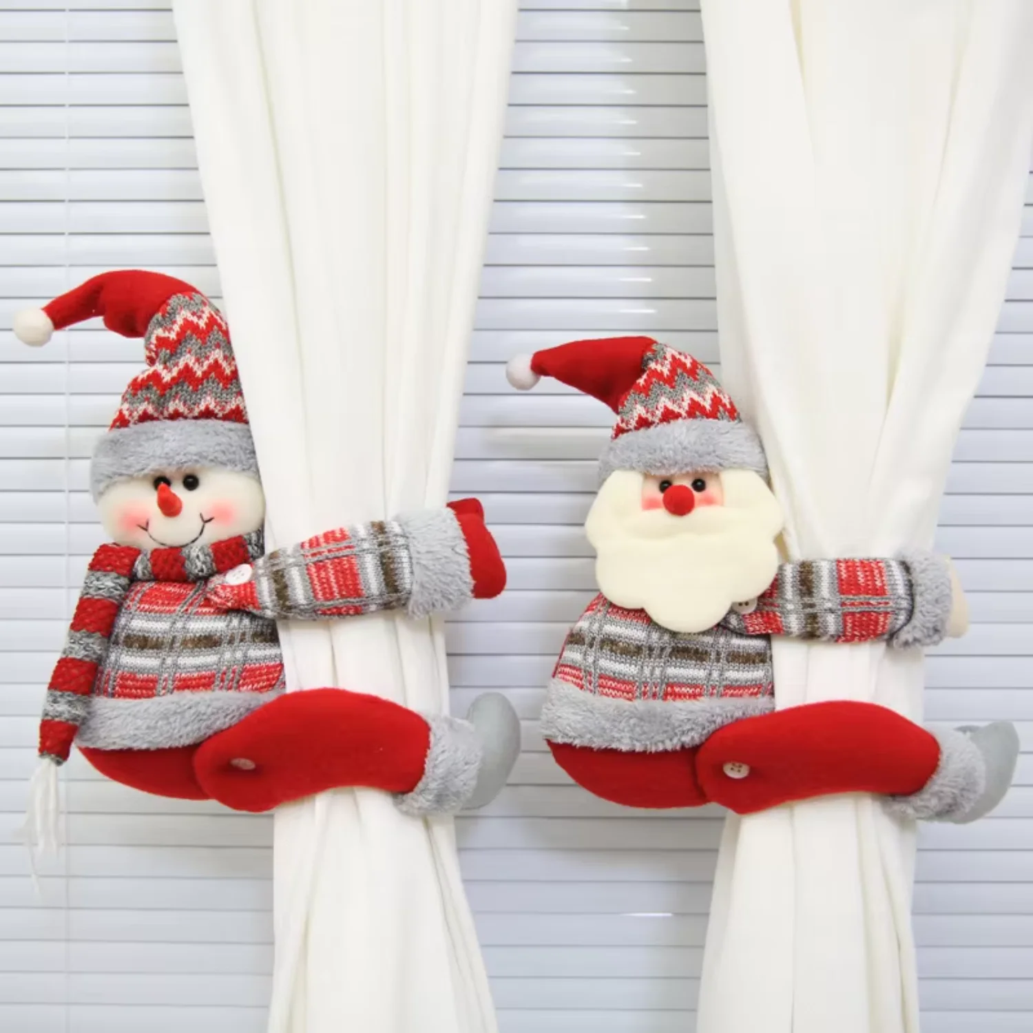 Christmas Curtain Tieback  Decoration Snowman Santa Claus Toy for Festival Xmas Decoration for Hotel Restaurant Shopwindow