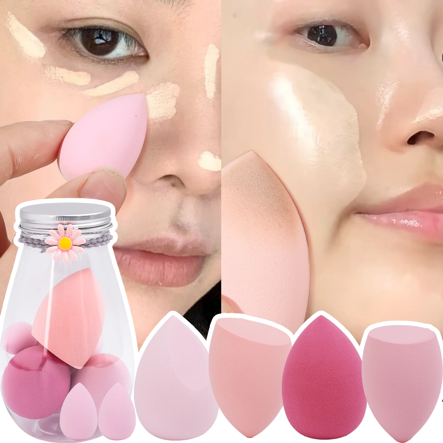 Multiple Sizes Beauty Eggs Set 6Pcs/bottle Foundation Concealer Wet and Dry Use Sponge Puff Facial Professional Smearing Tools