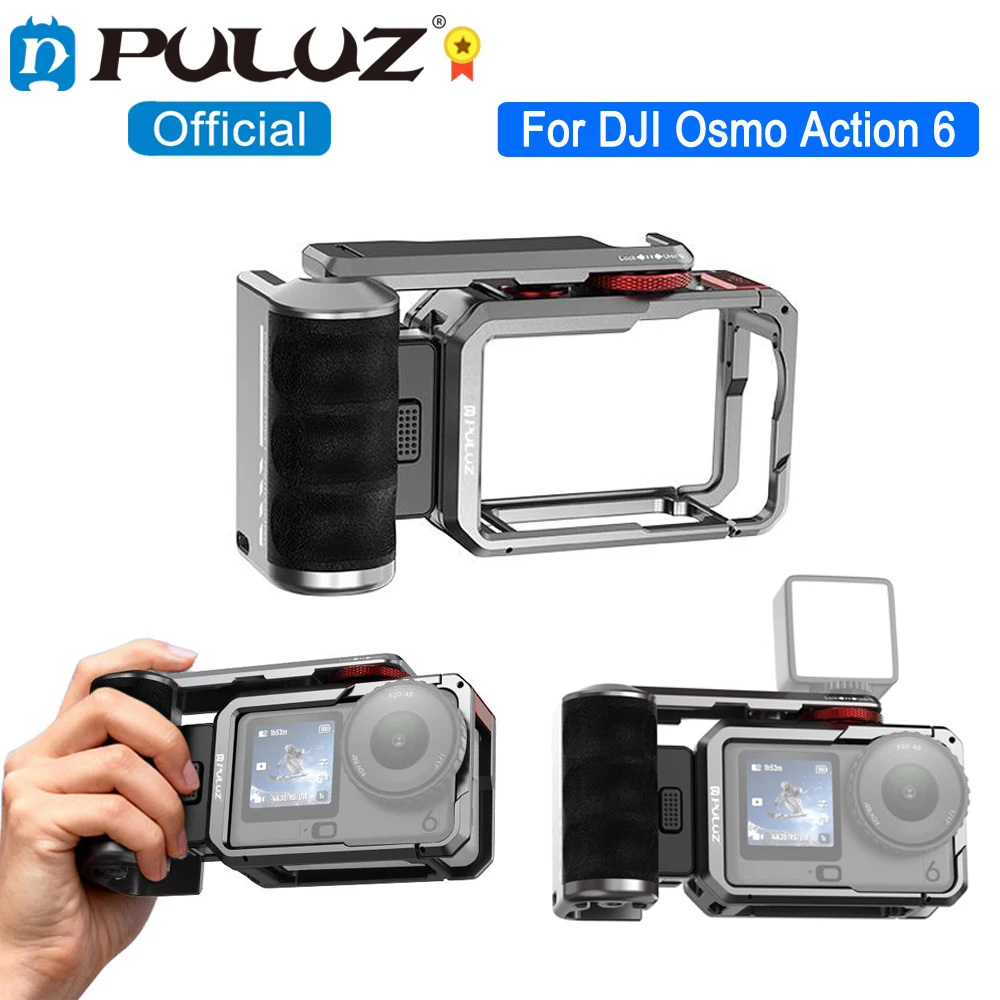 

PULUZ Aluminum Alloy Frame with Handle For DJI Osmo Action 6 Metal Camera Cage Expansion Adapter with Handle Grip