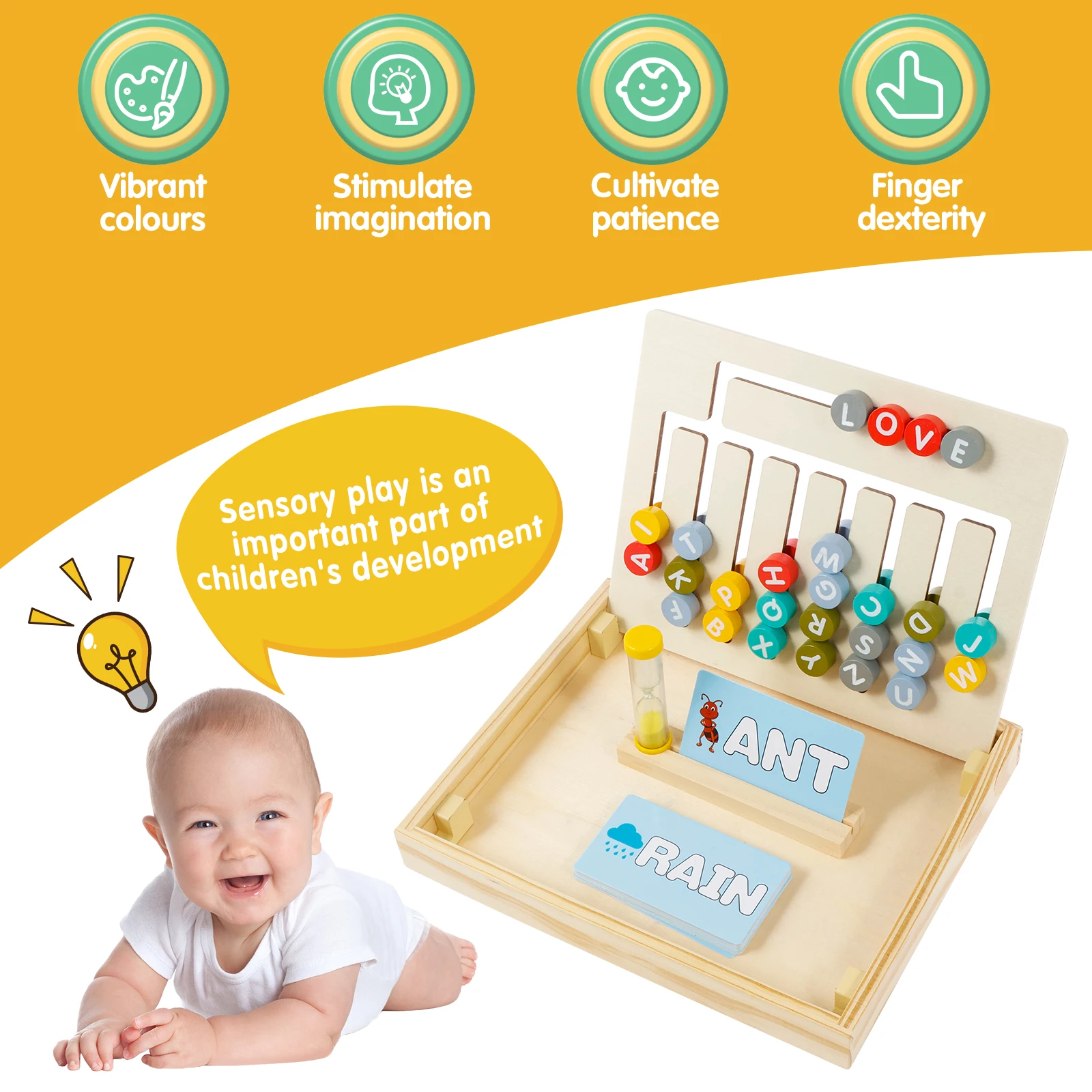 Wooden Alphabet Math Board Montessori Educational Learning Toys with Cards Double Sided Wooden Alphabet Matching Puzzle Early