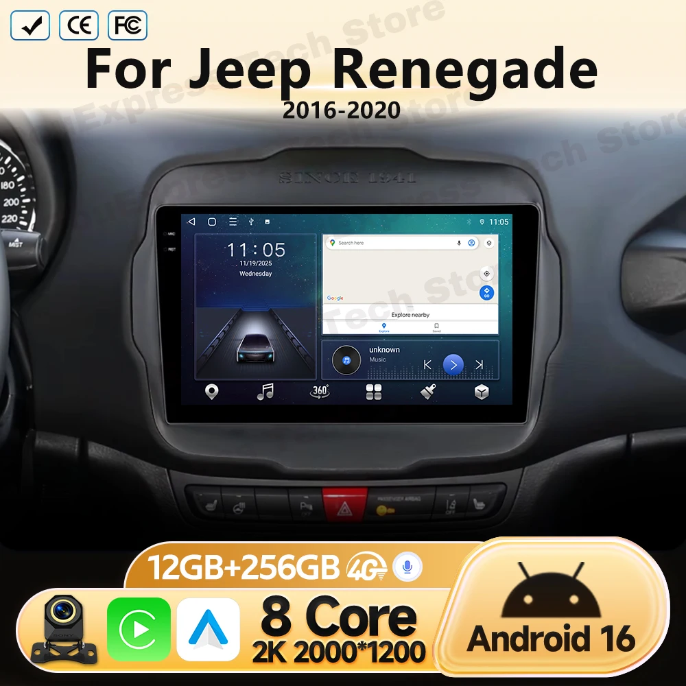 Head Unit For Jeep Renegade 2016 2017 2018 2019 2020 Car Auto Radio GPS Navigation Multimedia Video Player BT WIFI No 2 Din DVD