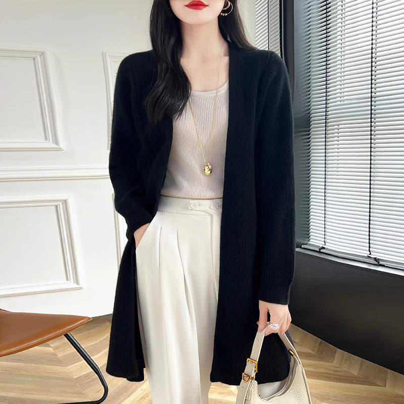 Loose Cardigans 100% Wool Knitted 2024 Autunmn/Winter Cashmere Sweaters Women Ladies Jumpers Warm Clothes