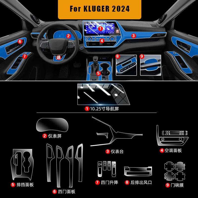 Car Central Control Navigation Instrument Screen TPU Interior Protective Film Car Accessories For Toyota CROWN KLUGER 2021-2024