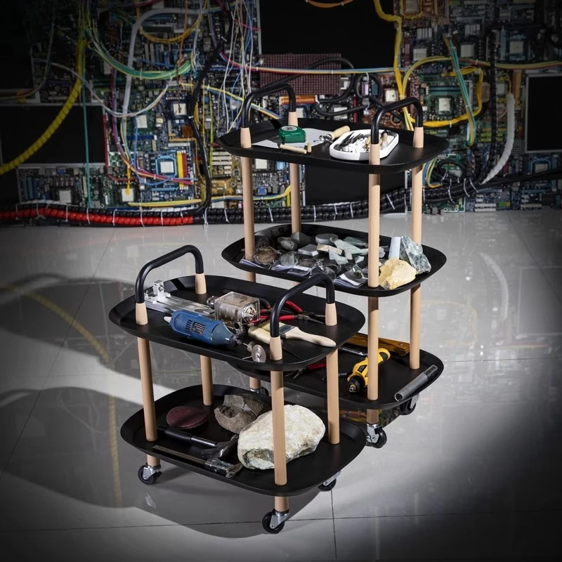 

Studio tool trolley, lightweight resin integrated tray, table side trolley