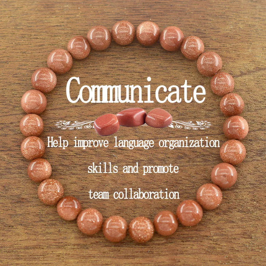 Natural Gold Sand Stone Round Beads Bracelet & Bangle for Women Fashion Starry Sky Wrist Jewelry Improve Language Organization