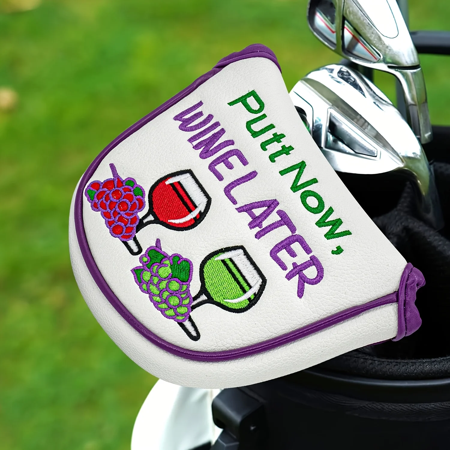 Wine Design Style Club Head Cover, Semi-circle Putter Cover, Club Headcover, Golf Putter Cover - PU with Advanced Embroidery