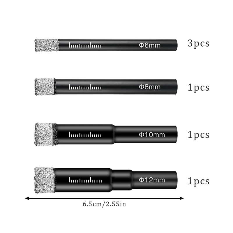 6 Pcs Diamond Drill Bit Porcelain Tile Drill Bit 6Mm 8Mm 10Mm 12Mm Tile Drill Bits Sets Round Shank Dry Drill Bits