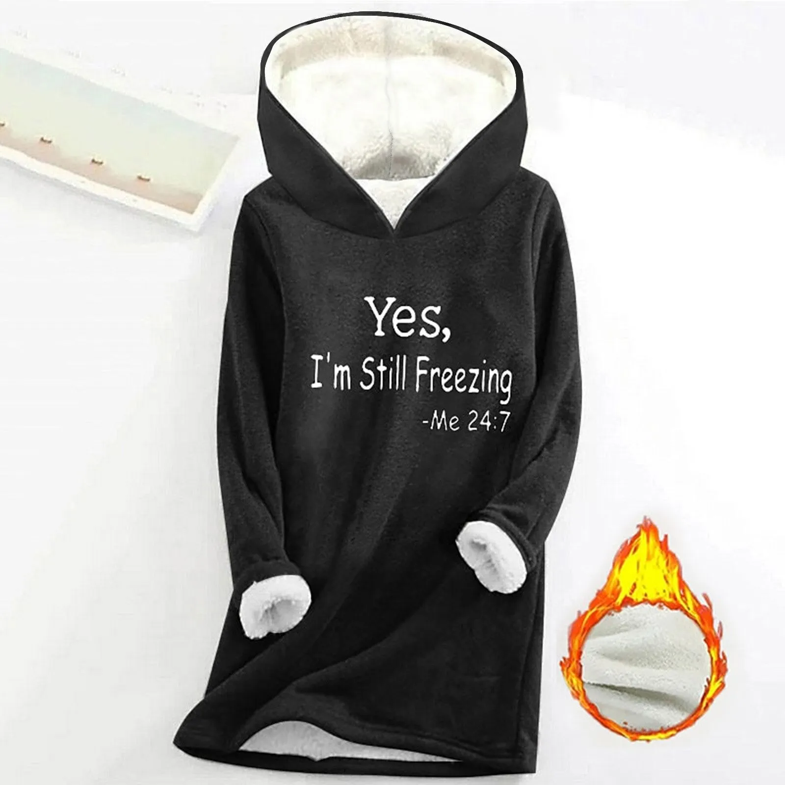 YES I’m Still Freezing Me 24:7 Women’s Fashion Winter h Letter Print Thermal Top Hooded Sweatshirt