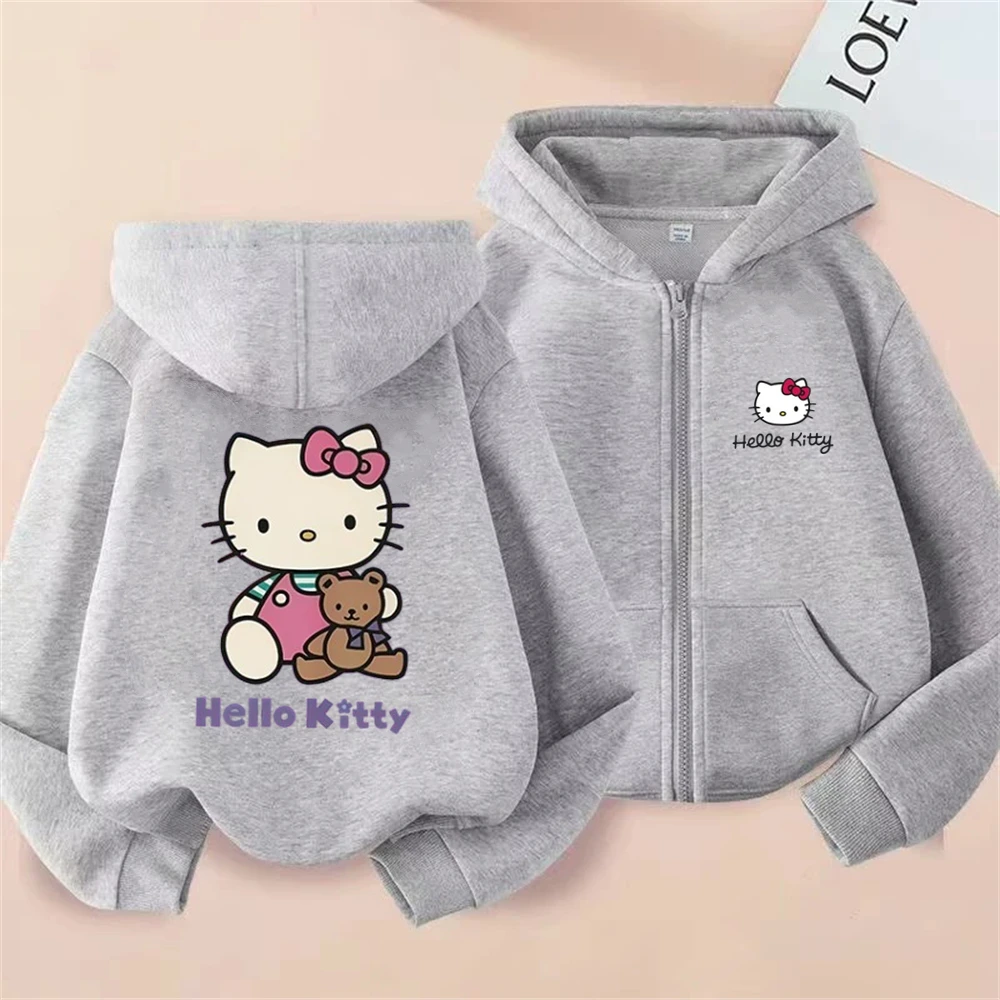 Kawaii Pink Girls Coat Hello Kitty Zipper style black Boy Children Hoodies  Age 3-12 Kids Sweatshirt festival festival gifts