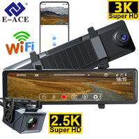 E-ACE Mirror Dashcam 3K Video Recorder Touch Screen Support WIFI GPS  3K Front and 2.5K Rear Camera Mirror Car DVR Black Box